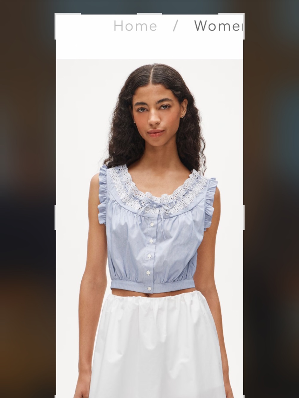 J. Crew Light Blue Eyelet-Trim Sleeveless Crop Top - Picture 2 of 3